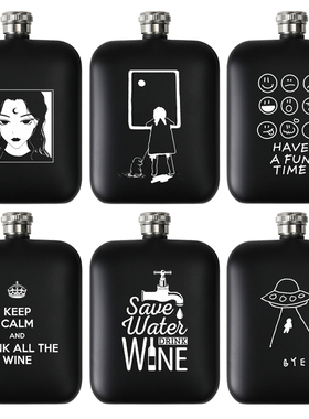 6盎司黑色哑光方形英文创意搞笑不锈钢酒壶LOGO定制6oz Hip Flask