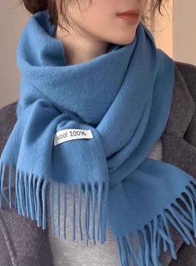 围巾女款2025新款冬女生羊毛红色蓝色时尚洋气高档围巾韩系氛围感