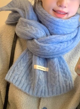 围巾女款2025新款冬加厚女生灰色蓝色时尚洋气高档围巾韩系氛围感