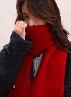 围巾女款2025新款冬女生羊毛蓝色红色时尚洋气高档围巾韩系氛围感