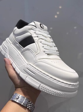 2025秋季欧货高端男士休闲鞋时尚百搭厚底增高运动板鞋潮流小白鞋