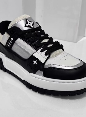 2025秋冬新款拼色男鞋时尚个性印花运动休闲鞋厚底增高百搭板鞋男