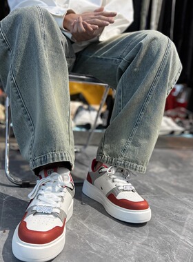 2025春季新款 GF品牌时尚厚底拼色休闲板鞋真皮潮流轻便运动男鞋