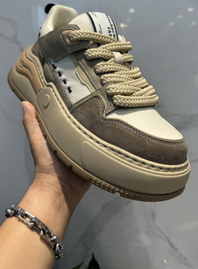 欧洲站男鞋22024秋冬新款真皮百搭休闲鞋时尚潮流厚底百搭板鞋男