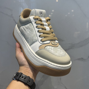 GF品牌高端男鞋2024秋季新款时尚厚底系带百搭轻奢老花休闲板鞋男