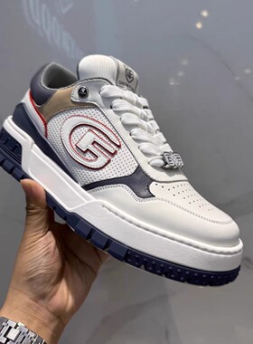GF品牌男鞋2025夏季新款拼色厚底打孔设计透气板鞋时尚休闲运动鞋