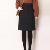 毛呢半身裙女秋冬新款 大码 黑色百搭遮胯显瘦a字裙胖m直筒开叉中裙