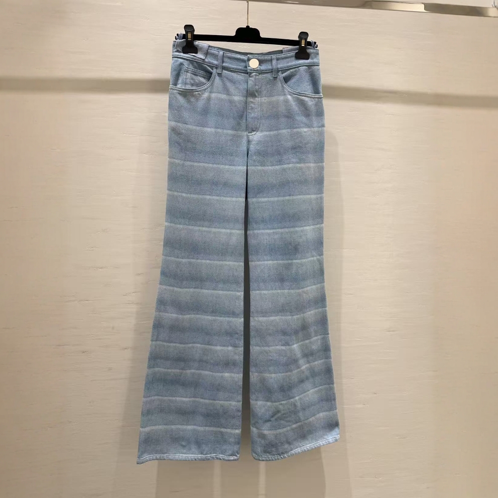 南油高定26C小香风双C激光对条微喇晕染宽松牛仔裤时髦显瘦百搭女