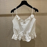 南油高定26C小香风双C领口立体水钻山茶花细肩吊带热辣修身显瘦女