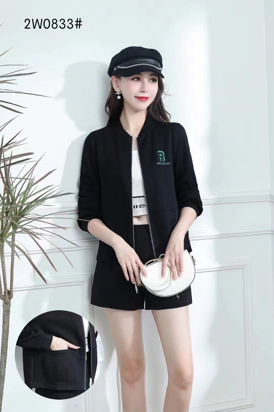 商场2022秋女装棒球服宽松休闲运动上衣短款圆领外套红娅轩2w0833