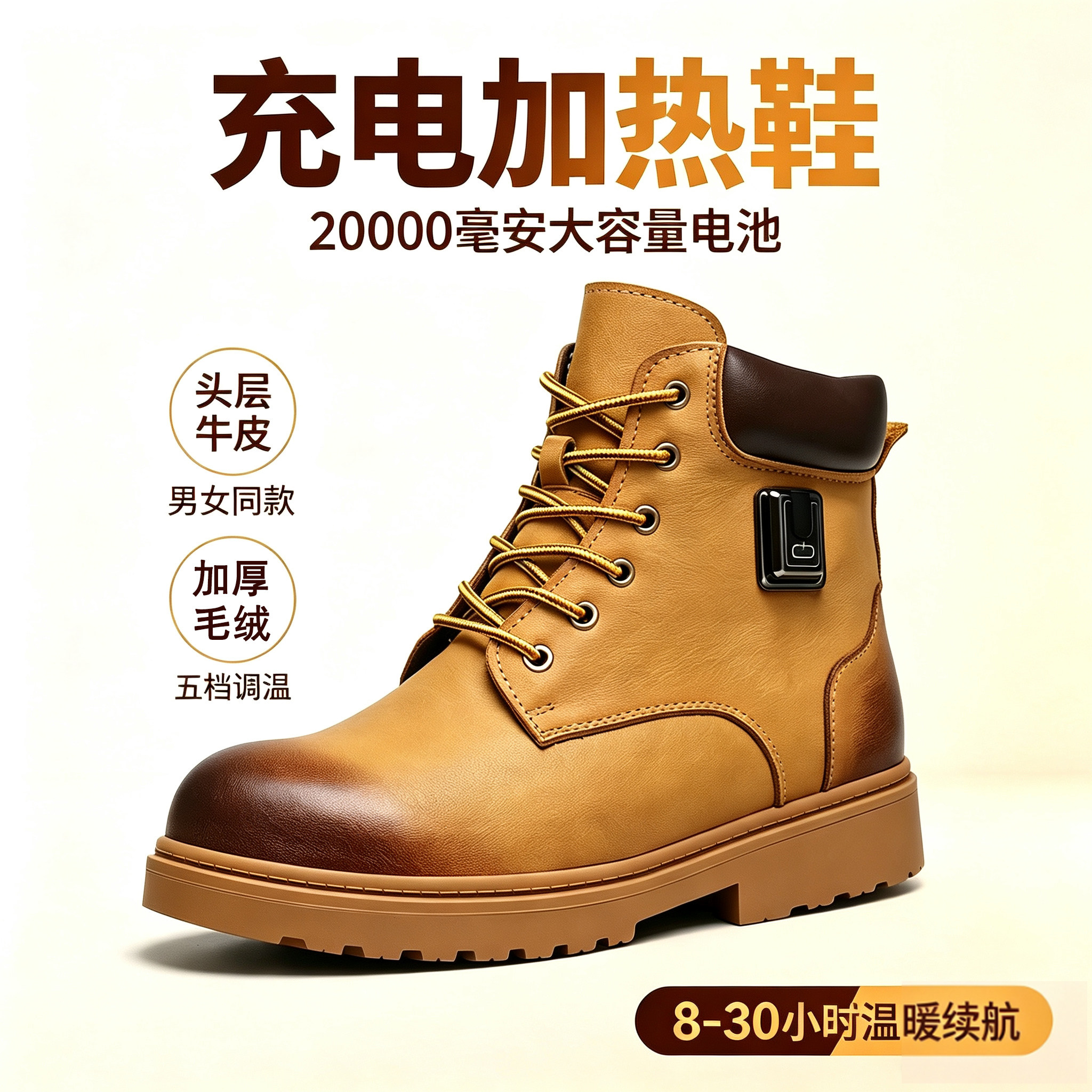 尼瓦蒂真皮充电发热保暖鞋
