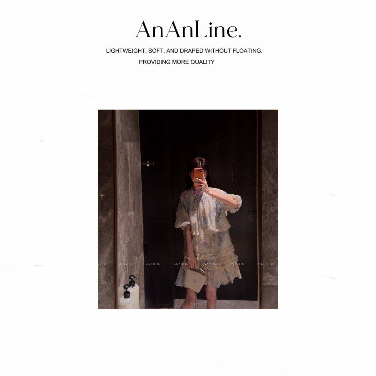 AnAnLine.【罗马画报】少女感！复古晕染亮片刺绣蕾丝连衣裙