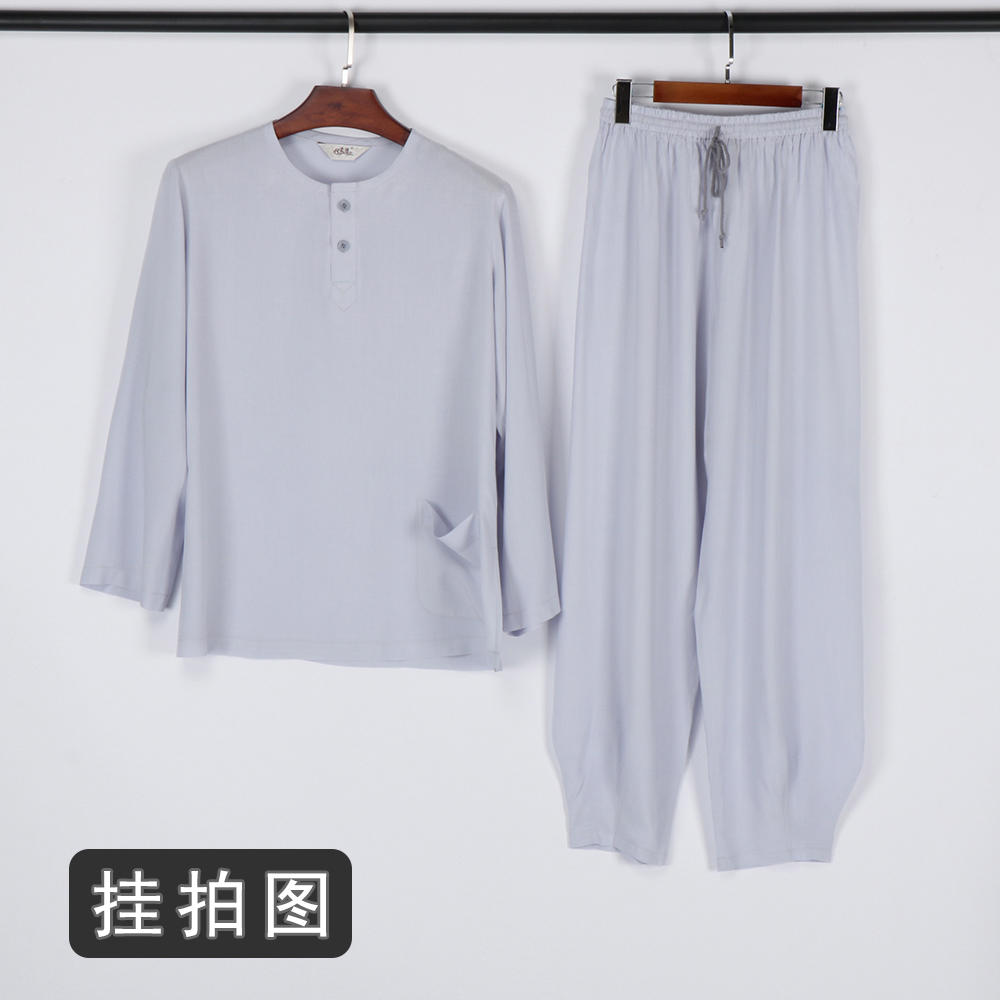 远尘纯棉僧服居家睡衣居士服套装男女款休闲长袖上衣四季春夏纯色