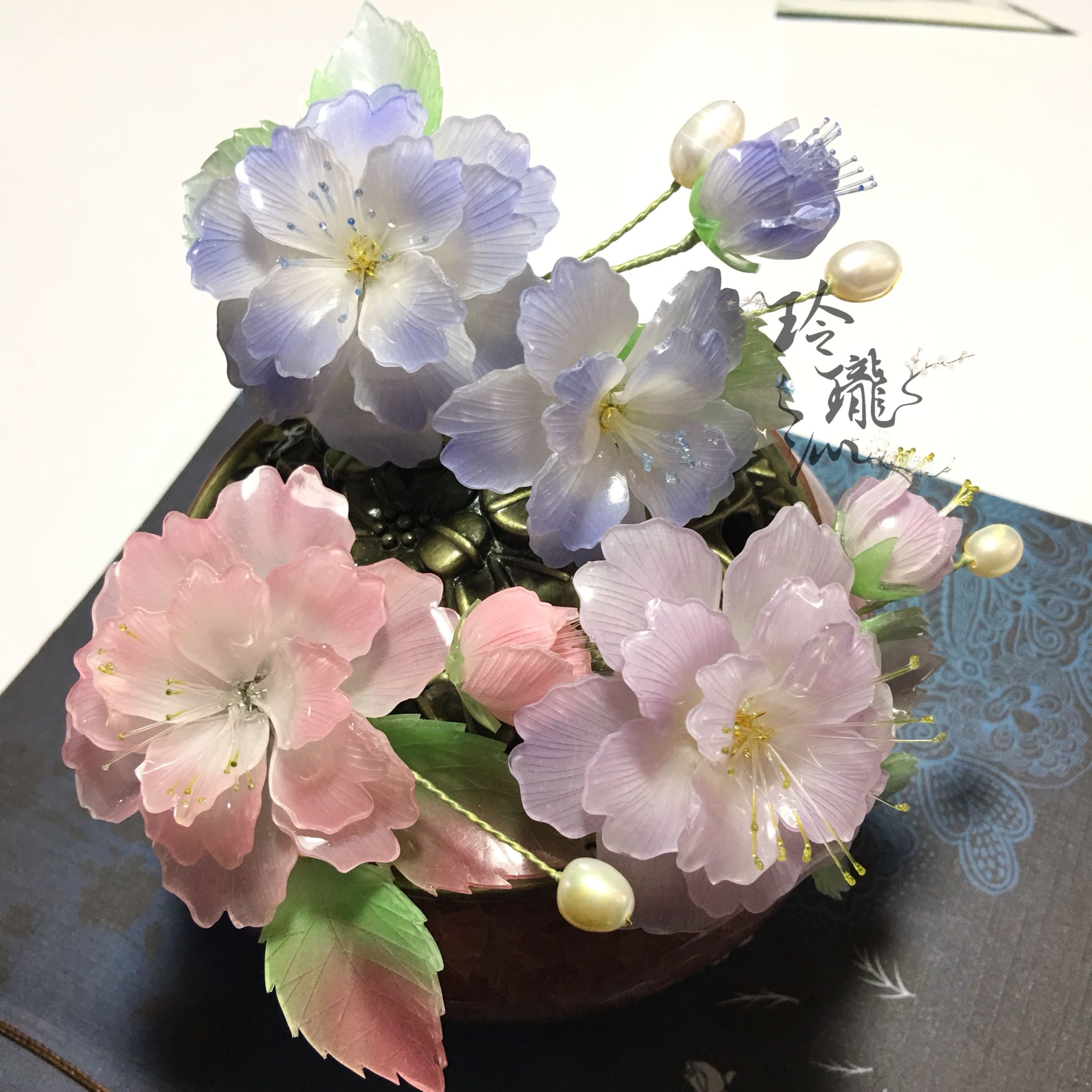 玲珑沁包邮手工热缩重瓣樱花发簪发夹发梳汉服发饰日常旗袍lolita
