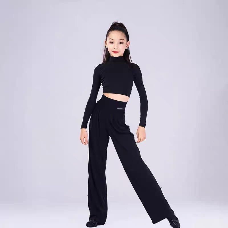 秋冬新款女童拉丁舞服高领短款绑拉丁舞练习套装