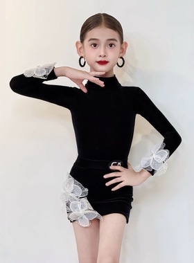 CD卡门秋季新品黑色丝绒套装拉丁舞练习服分体舒适透气高弹美背