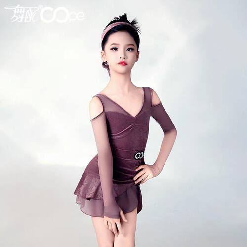 oope舞配拉丁舞练功服练习套装女童2026新款紫色露肩修身舞蹈服装