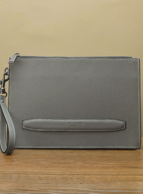 FimaC手工进口十字纹真皮手拿包 男士简约时尚头层牛皮大号信封包