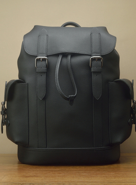 FimaC进口粒面小牛皮双肩包 手工真皮欧美潮流翻盖通勤男电脑背包