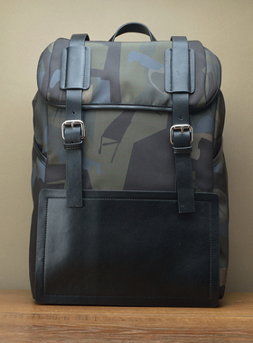fima进口迷彩帆布拼真皮背包  欧美时尚运动电脑 户外旅行双肩包