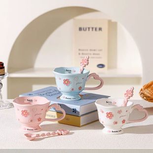 高颜值樱花陶瓷杯创意可爱办公室咖啡杯马克杯家用女生伴手礼水杯