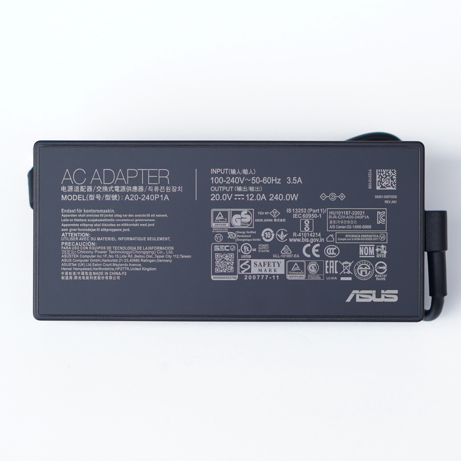 原装华硕240W网格超薄天选4幻16魔霸5冰锐笔记本20V12A电源适配器