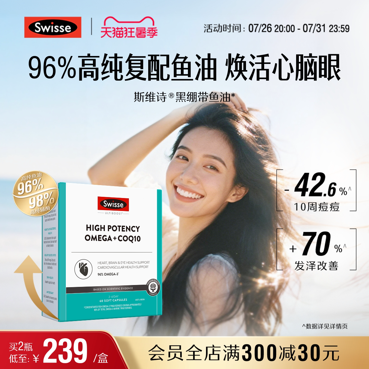 Swisse斯维诗96%高纯度深海鱼油虾青素白藜芦醇内服