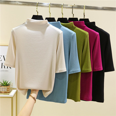 德绒短袖半高领发热打底衫