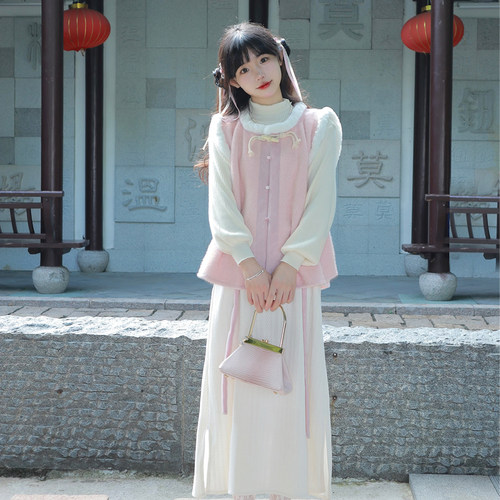 【断码清仓】原创汉元素女新中式日常国风汉服比甲秋冬毛衣套装
