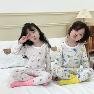 宝宝无骨空调衣服纯棉薄款夏季家居睡衣儿童套装男童女童空调服