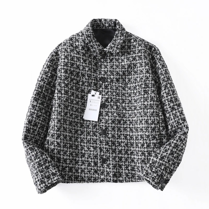 thumbnail for ZA Fall/Winter New Men's Textured Houndstooth Check Straight Lapel Shirt Jacket 321