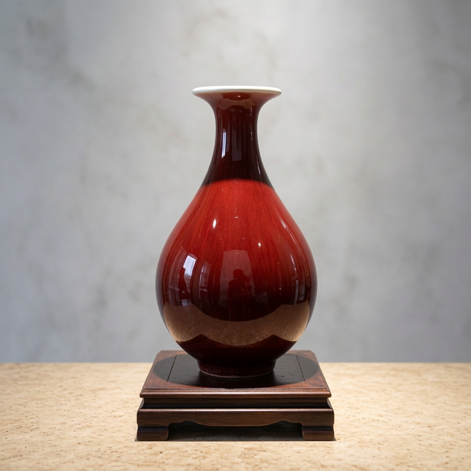 景德镇厂货瓷建国瓷厂高温颜色釉郎红玉壶春瓶中式装饰收藏老物件