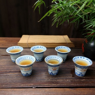 包老景德镇567老厂瓷 原矿料高温釉下彩青花玲珑玉兰令盅酒杯茶杯