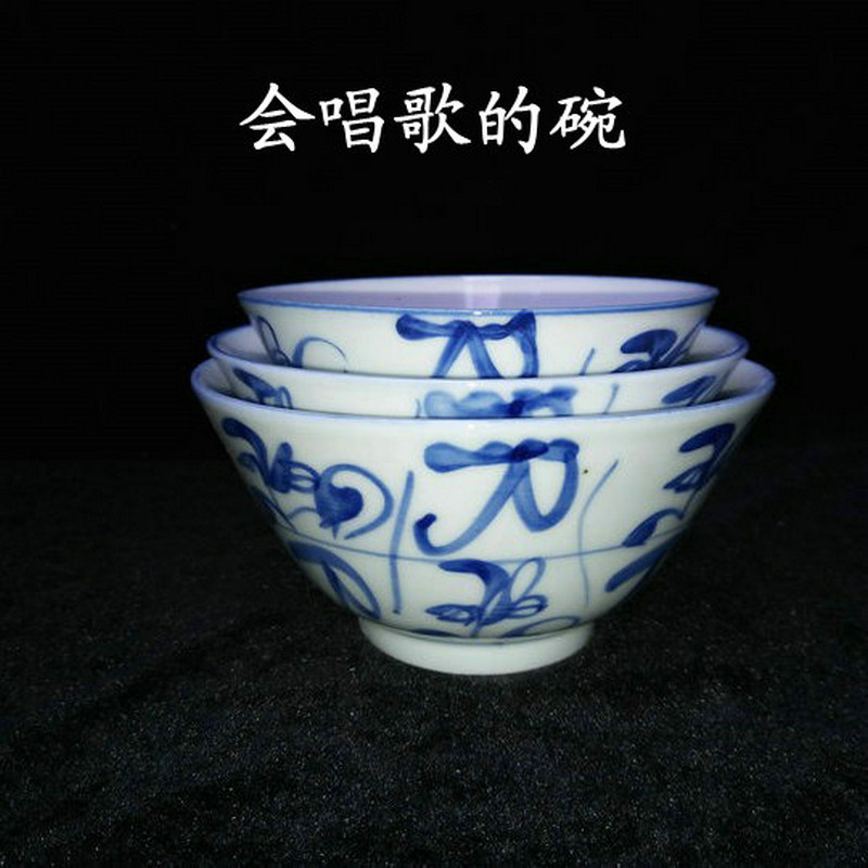 景德古窑高温釉下彩安全健康手绘老茶花青花刀字纹敞口饭碗面碗