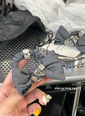 灰色高级感卡通猫咪蝴蝶结发饰扎头发马尾发绳小肠发圈头花头绳