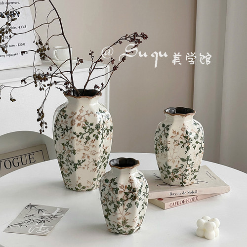 全系繁花复古陶瓷花瓶摆件客厅