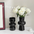 黑色复古玻璃小花瓶插花装 饰摆件ins风花器水养鲜花客厅桌面花艺