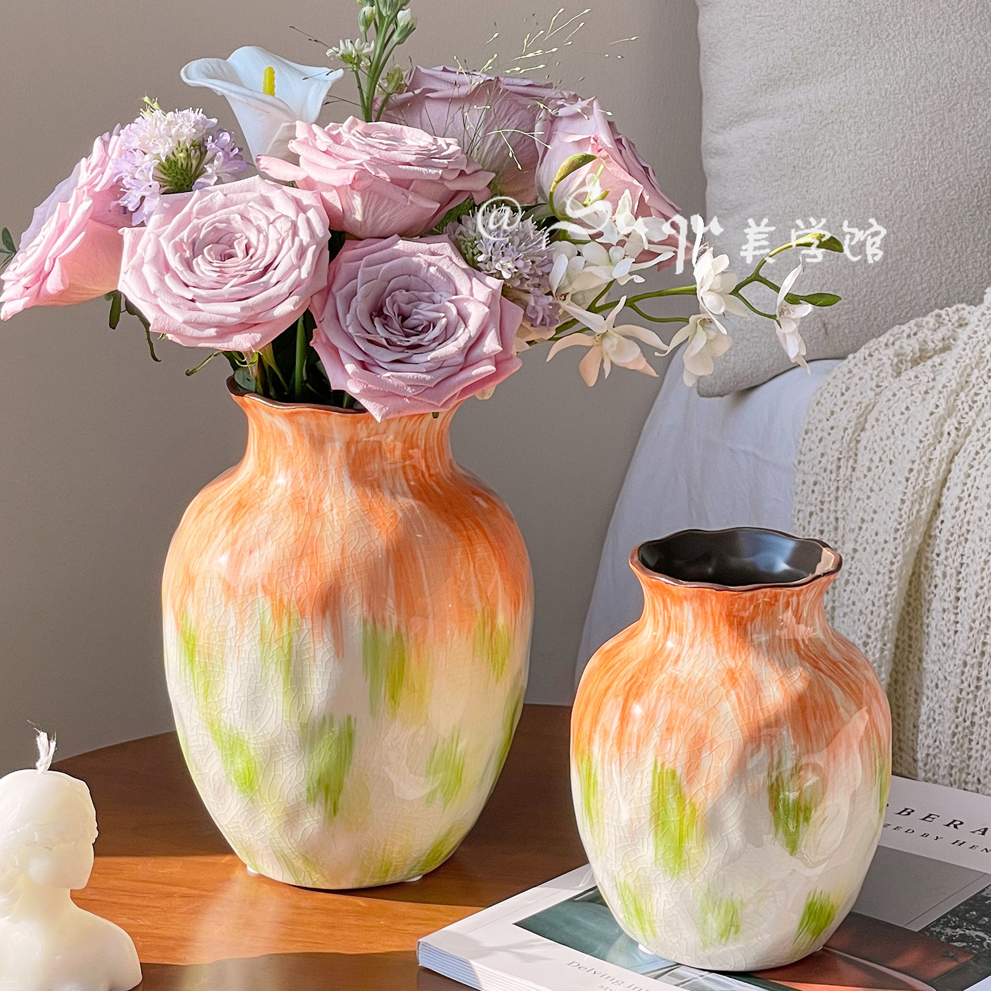 北欧陶瓷花瓶冰裂纹油画风水养鲜花家居客厅装饰品艺术摆件大肚子,鲜花速递/花卉仿真/绿植园艺,花瓶,淘宝优惠券,粉丝福利购,淘宝优惠卷