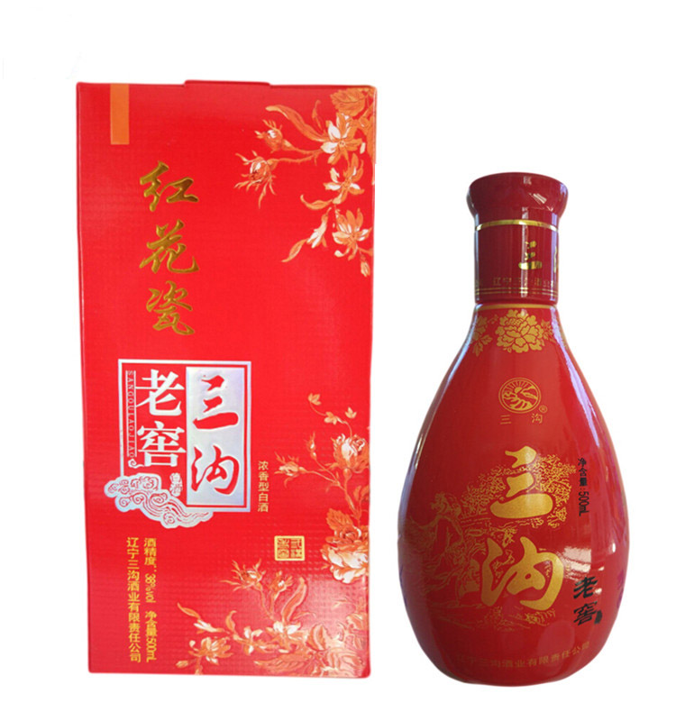 三沟白酒 纯粮酿造三沟老窖红花瓷38度浓香型礼品庆功酒特价包邮