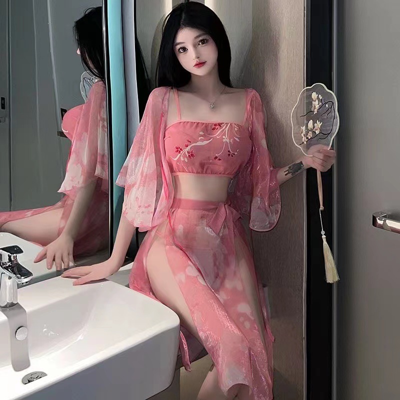 樊蕾内衣性感透明蕾丝花边诱惑肚兜内衣裤纯欲风古典复古睡衣套装
