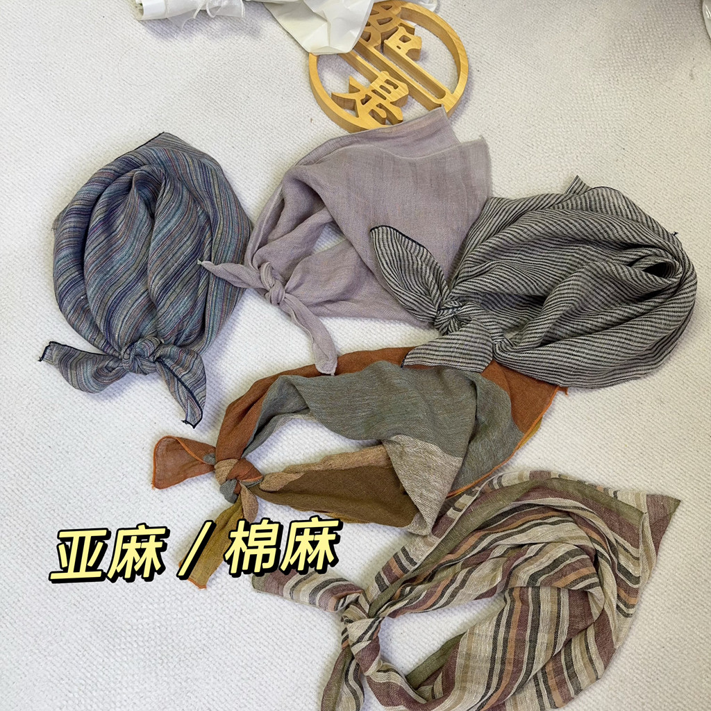 亚麻/棉麻方巾文艺女秋季护颈小丝巾领巾搭配衣服