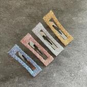 韩国进口闪亮彩色布丝带包不锈钢5厘米方夹手工diy发夹碎发边夹