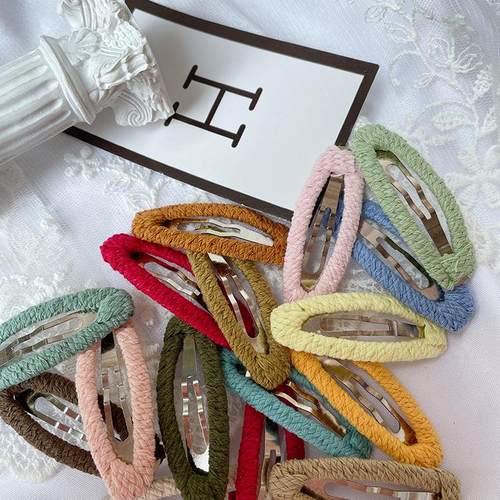 韩国进口麻花彩绳不锈钢椭圆型包BB夹手工diy头饰品发夹边夹配件