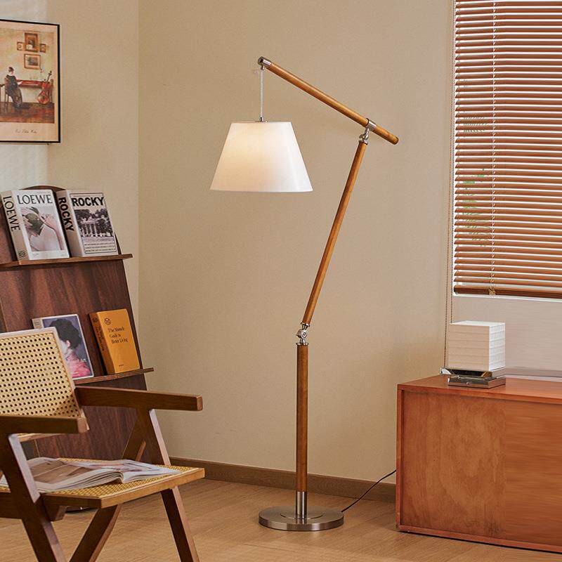 法式中古实木摇臂落地灯客厅沙发氛围书房卧室阅读钓鱼灯具