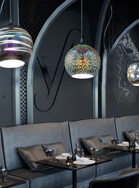 3D彩色玻璃装饰吊灯现代餐厅吧台灯创意艺术工业风橱窗灯具82006