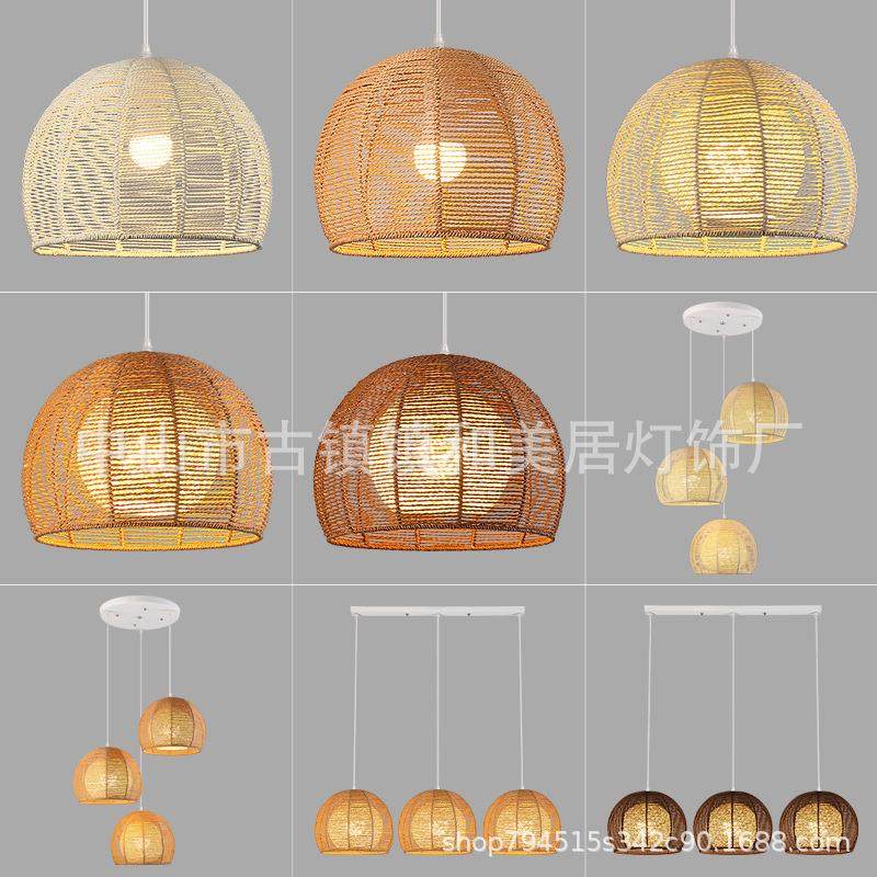 跨境复古纸绳餐桌吊灯创意简约吊灯客栈民宿灯日式侘寂风客厅灯具