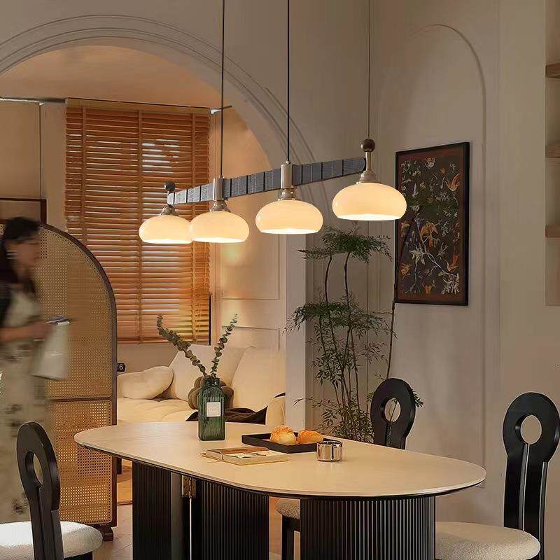 中古风复古实木餐厅吊灯现代简约创意一字型餐桌灯具氛围餐厅吊灯