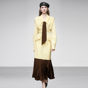 2026春季新款时尚复古学院风宽松版撞色荷叶边两穿长裙连衣裙女装