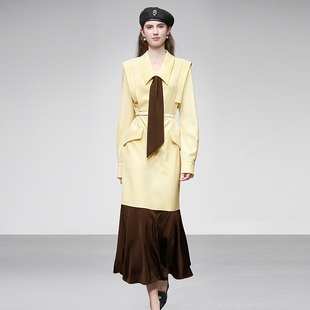 2026春季新款时尚复古学院风宽松版撞色荷叶边两穿长裙连衣裙女装