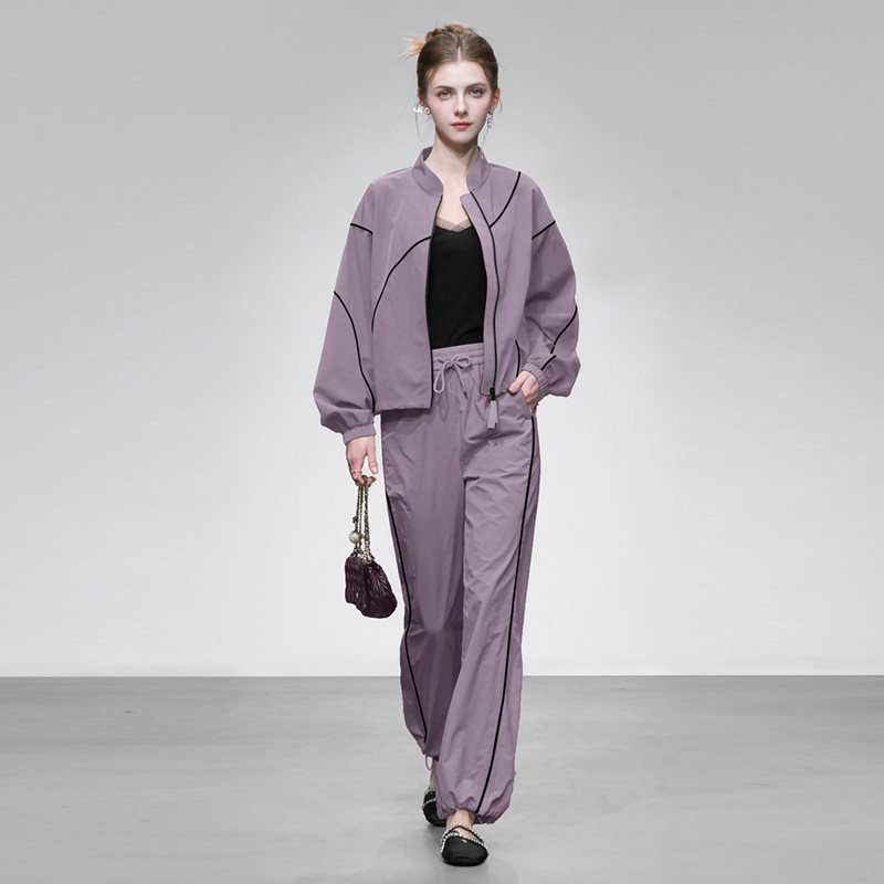 2026春季新款时尚休闲撞色拼接防晒夹克外套+高腰休闲阔腿裤套装,女装/女士精品,时尚套装,淘宝优惠券,粉丝福利购,淘宝优惠卷